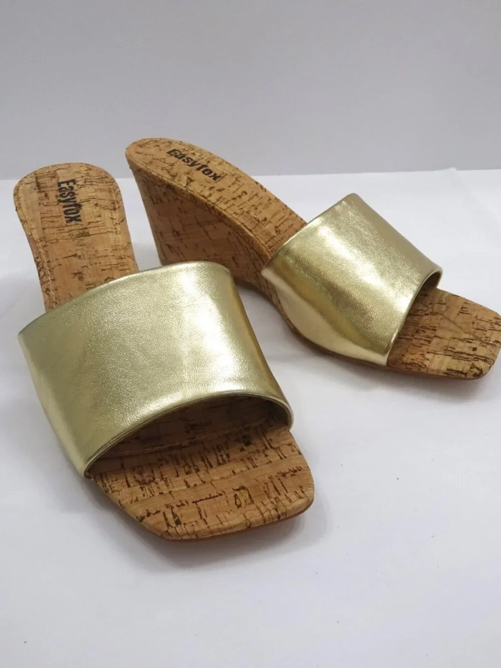 Easyfox Gold Metallic Wedge Slide Sandals - Women's Size 7